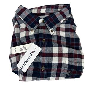 𝅺SADDLEBRED@ Men’s Long Sleeve Flannel Plaid Button Up Shirt XL In Navy Boat